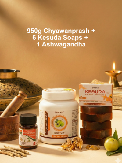 950g Chyawanprash पे  6 Kesuda Palash Soaps & 50 Ashwagandha Tablets भेटस्वरूप