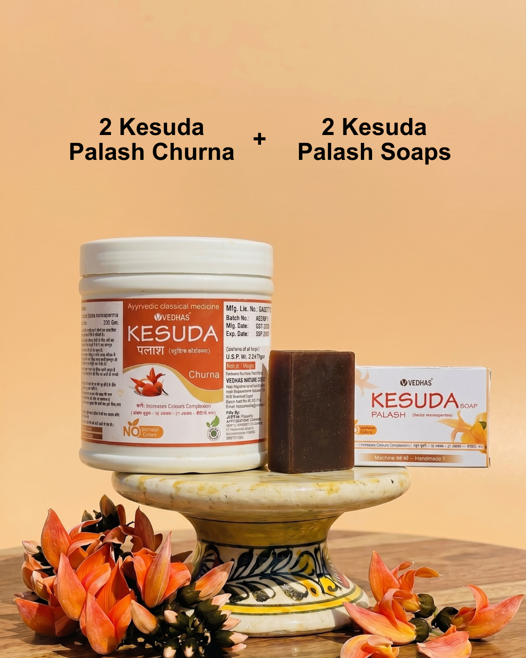 2 Kesuda (Palash) Flower Churna (2 x 200g) + 2 Palash Soaps (2 x 70g)